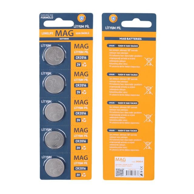 CR2016 3 Volt Pil (5&apos;li Blister Paket) (5271)