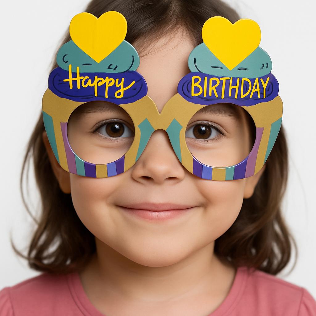 Cupcake Temalı Doğum Günü Renkli Karton Happy Birthday Gözlüğü 6 Adet (5271)