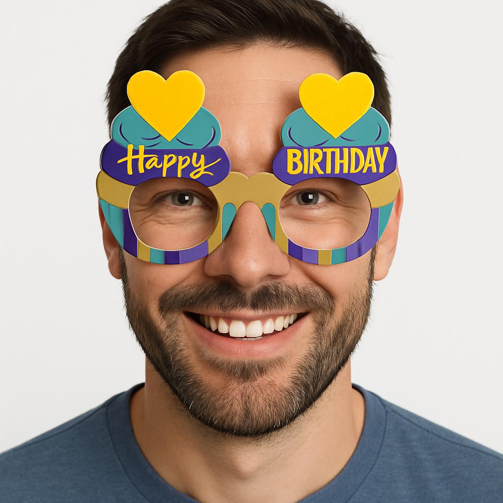 Cupcake Temalı Doğum Günü Renkli Karton Happy Birthday Gözlüğü 6 Adet (5271)