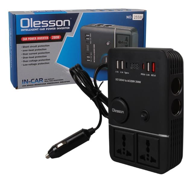 DC 12-24V 200W Oto Araç Power İnverter 2x Çakmak Girişi - 2x TYPE-C - 4x USB - 2x 220V Üniversal Priz (5271) DC 12-24V 200W Oto Araç Power İnverter 2x Çakmak Girişi - 2x TYPE-C - 4x USB - 2x 220V Üniversal Priz (5271)