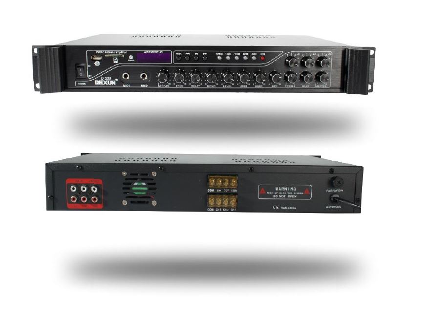 DEXUN D-230 250 WATT 3 ZONE İKİ MİK GRŞ USB-BT 4/16-70-100V HAT TRAFOLU ANFİ (5271)
