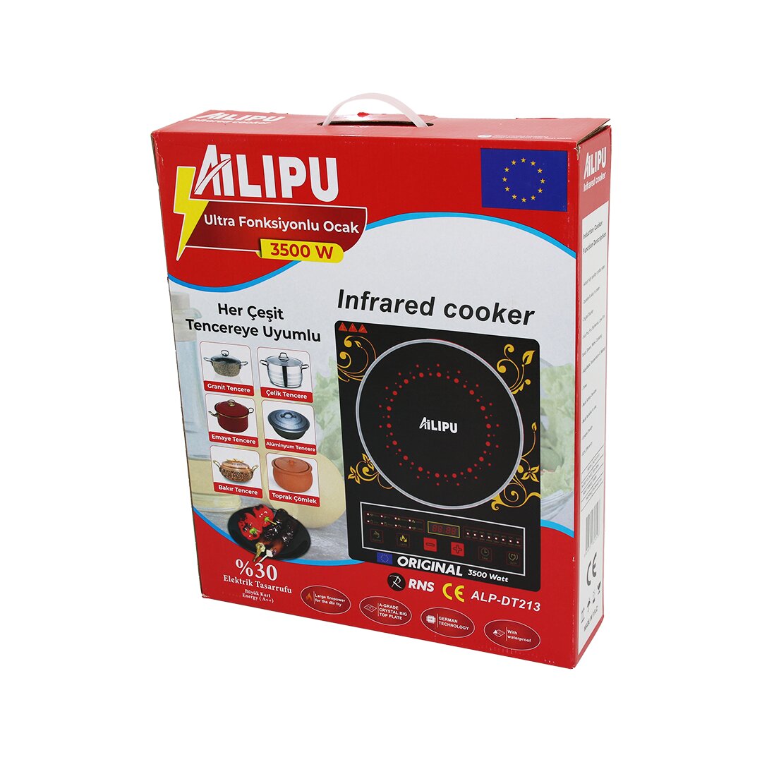 DİJİTAL TEKLİ ELEKTRİKLİ ULTRA FONKSİYONLU OCAK 3500W KIZILÖTESİ PİŞİRİCİ ZAMANLAYICI DOKUNMATİK ALP-DT213 (5271)