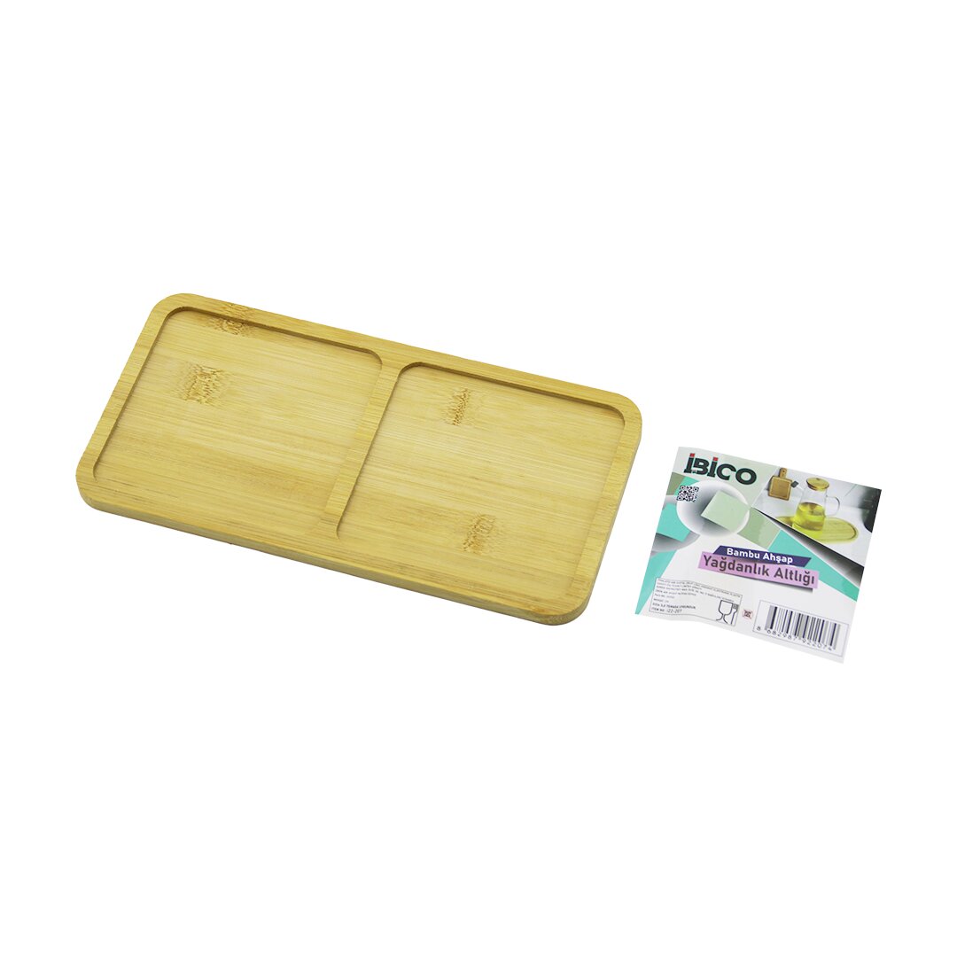 DİKDÖRTGEN 2 BÖLMELİ AHŞAP BAMBU YAĞDANLIK ALTLIK MİNİ TEPSİ 12 X 23.4 X 0.8CM (5271)