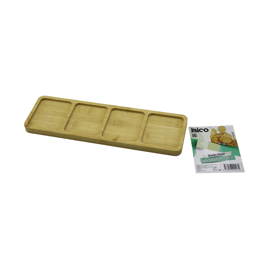 DİKDÖRTGEN  4 BÖLMELİ  AHŞAP BAMBU SERVİS SUNUM TEPSİ - TAHTASI  MİNİ TEPSİ   33 X 10 X 1.4CM (5271)