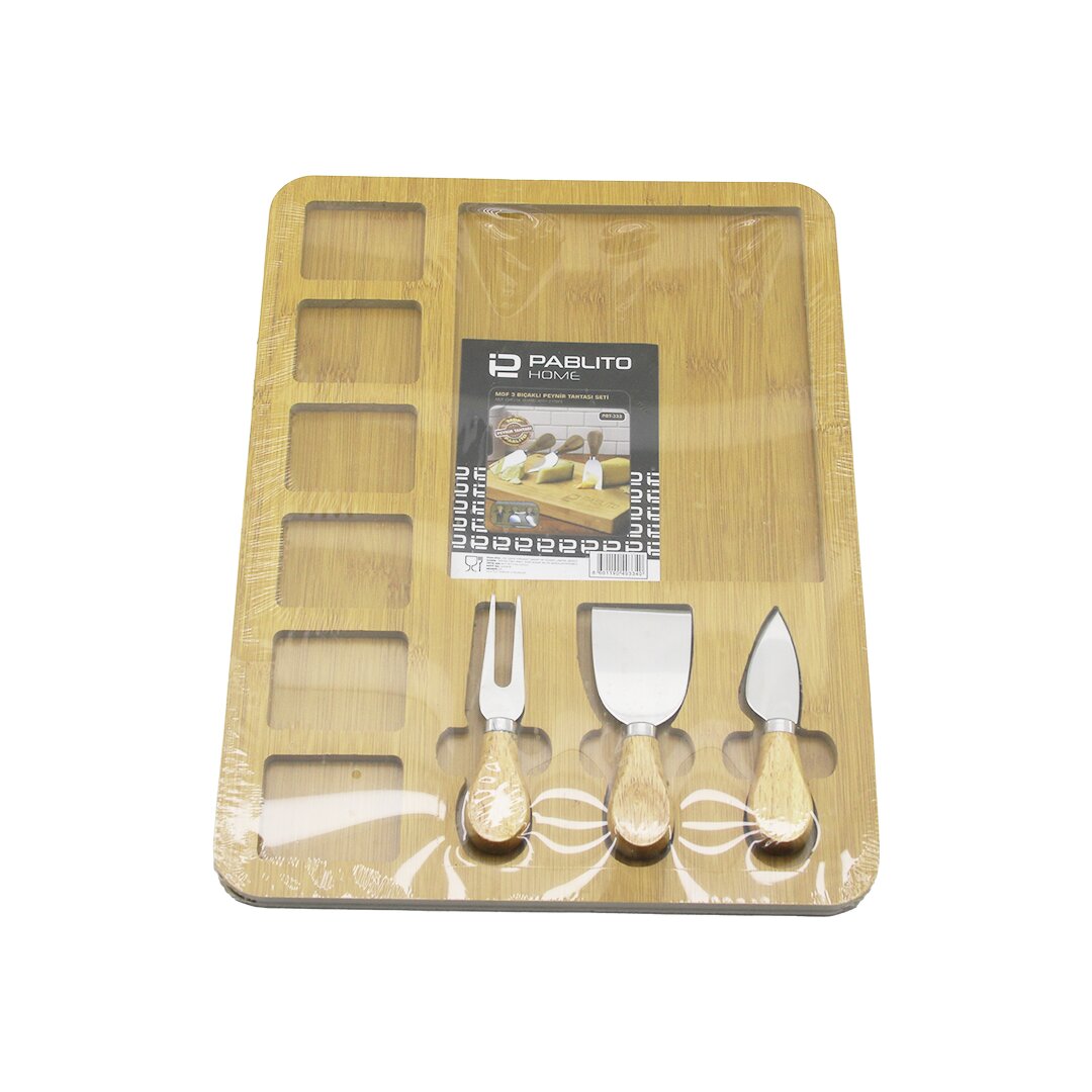 DİKDÖRTGEN  6+1 BÖLMELİ   MDF  KAHVALTI PEYNİR SUNUM PANOSU 3 BIÇAK=AHŞAP SAP 30X39.5CM (5271)