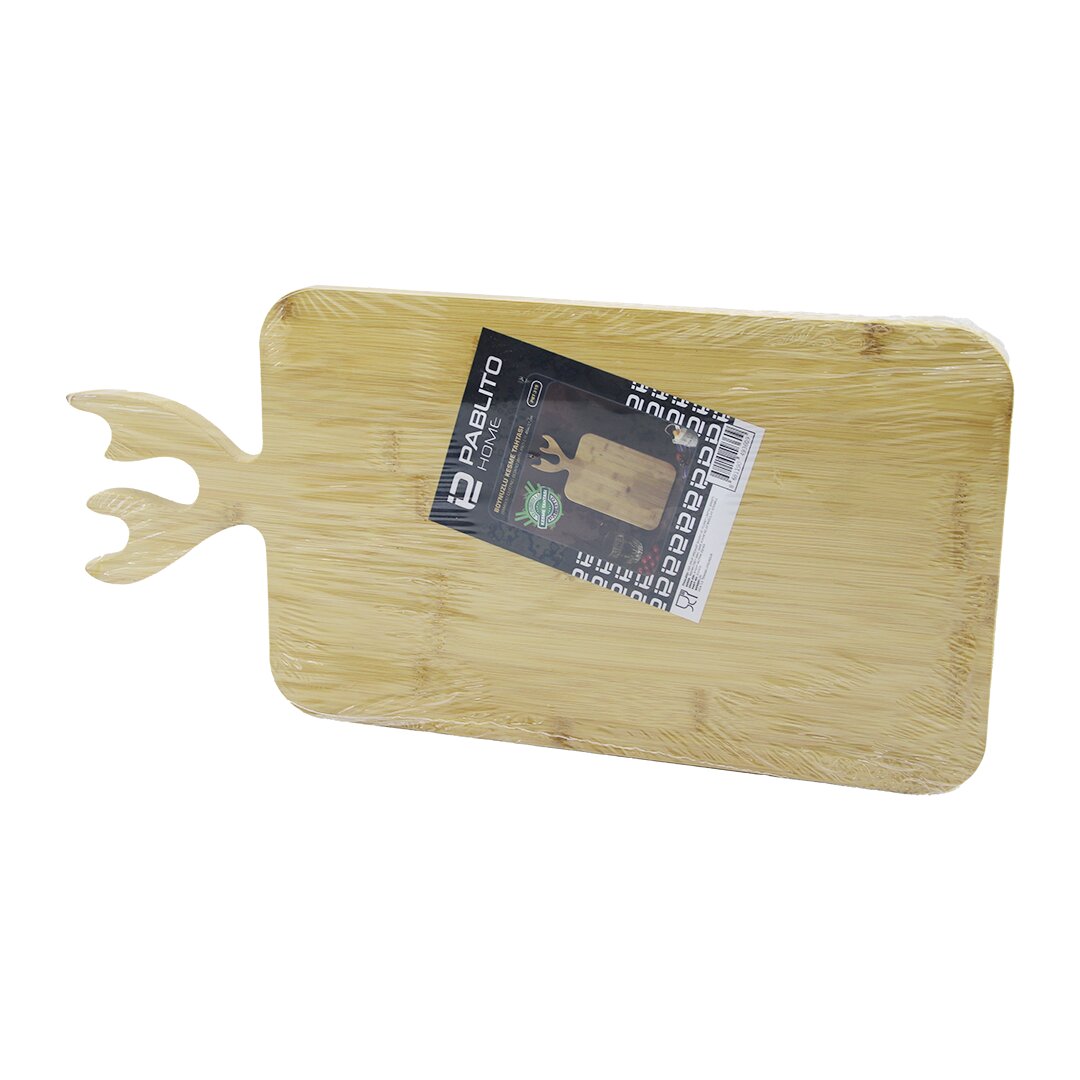 DİKDÖRTGEN AHŞAP BAMBU KESİM PANOSU - KESME TAHTASI GEYİK BOYNUZ FİGÜR SAPLI 22X36CM (5271)