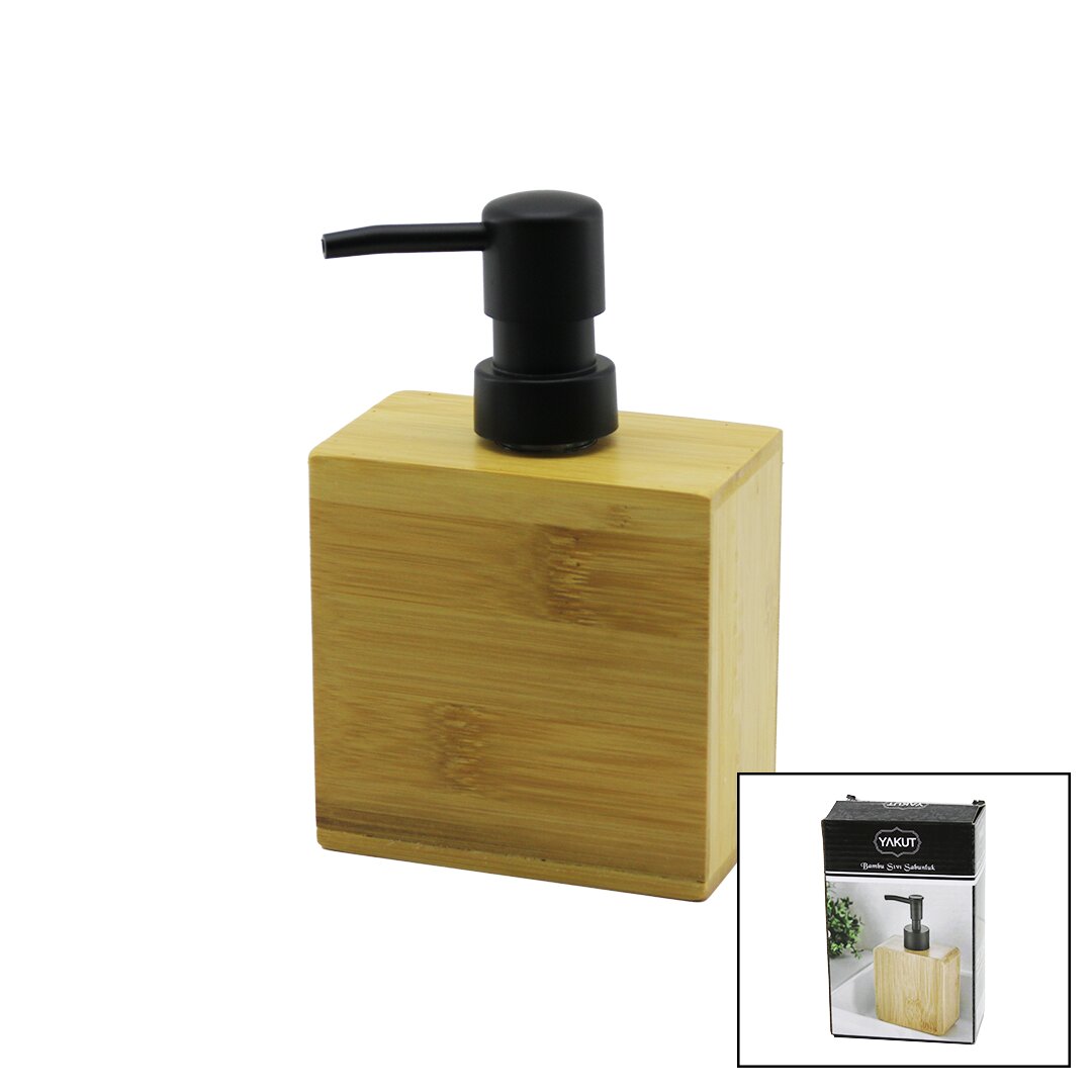 DİKDÖRTGEN  AHŞAP BAMBU SIVI SABUNLUK  SİYAH PLASTİK POMPA   5.8 X 9.9CM - Y: 10CM (5271)
