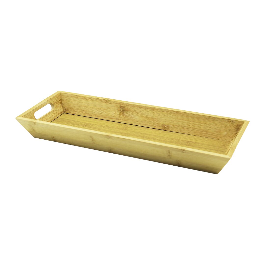 DİKDÖRTGEN ÇİFT KULPLU AHŞAP BAMBU SUNUM TEPSİSİ =16X40CM - DERİN=4CM (5271)