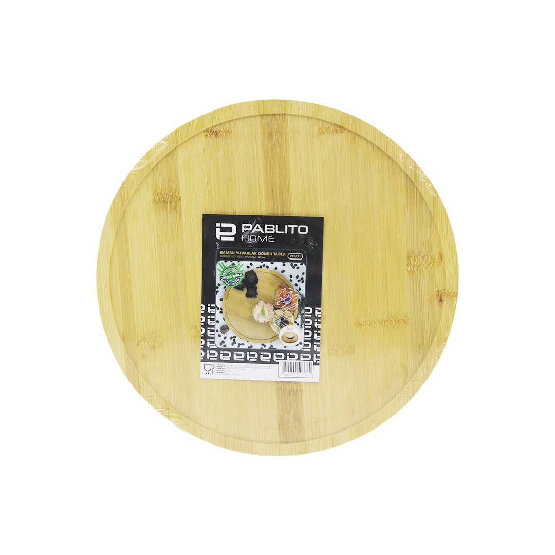 DÖNER TABLALI  AHŞAP BAMBU SUNUM TEPSİSİ - MİNİ SOFRA YUVARLAK=30CM (5271)