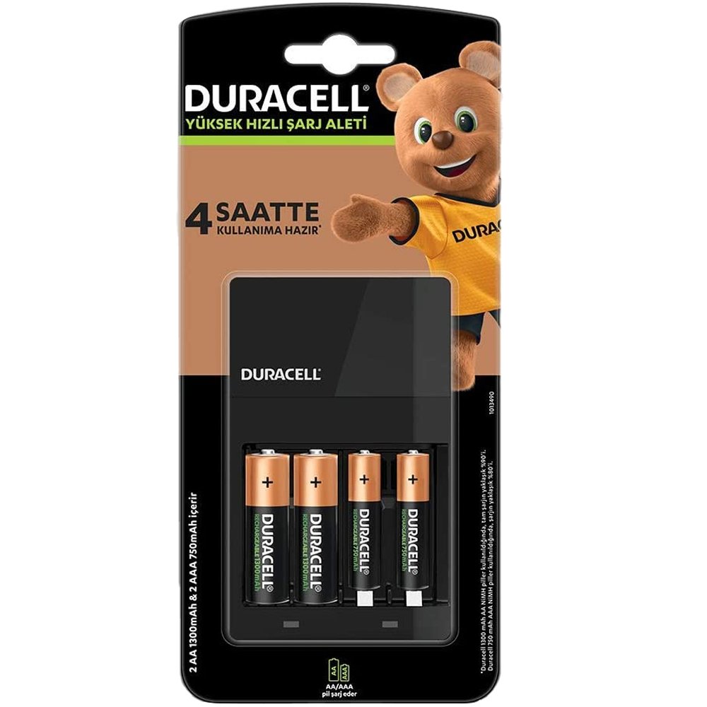 DURACELL CEF-14 HIZLI PİL ŞARJ CİHAZI (PİLLİ)(AA- AAA)(2 ADET X750 MA AAA + 2 ADET X1300 MA AA PİL) (5271)