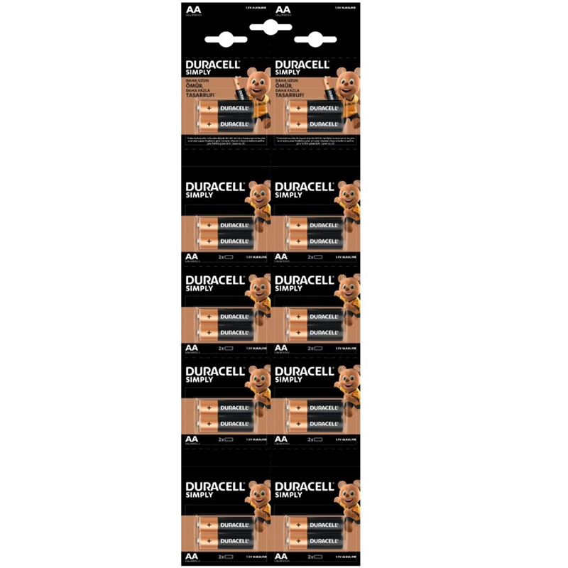 DURACELL LR6/MN1500 1.5V ALKALİN AA KALEM PİL 20Lİ KARTELA PAKET FİYAT (2Lİ YIRTMALI) (5271)