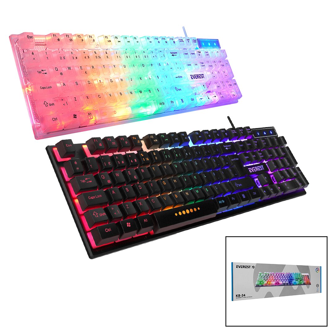 EVEREST KB-24  GÖKKUŞAĞI IŞIKLI   USB KABLOLU  OYUNCU KLAVYE  155CM KABLO (5271)