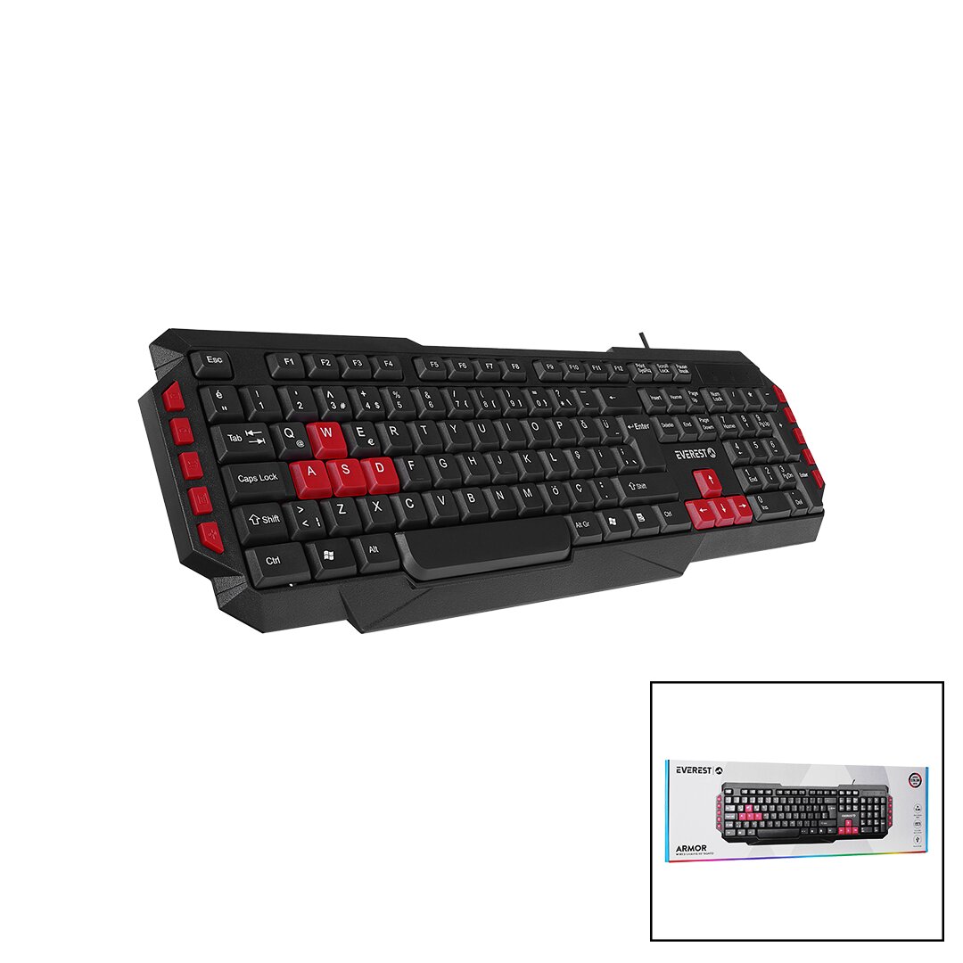 EVEREST KB-G7-ARMOR  USB KABLOLU  OYUNCU KLAVYE  RENKLİ OYUN TUŞLARI - MULTİMEDYA TUŞLARI   150CM (5271)