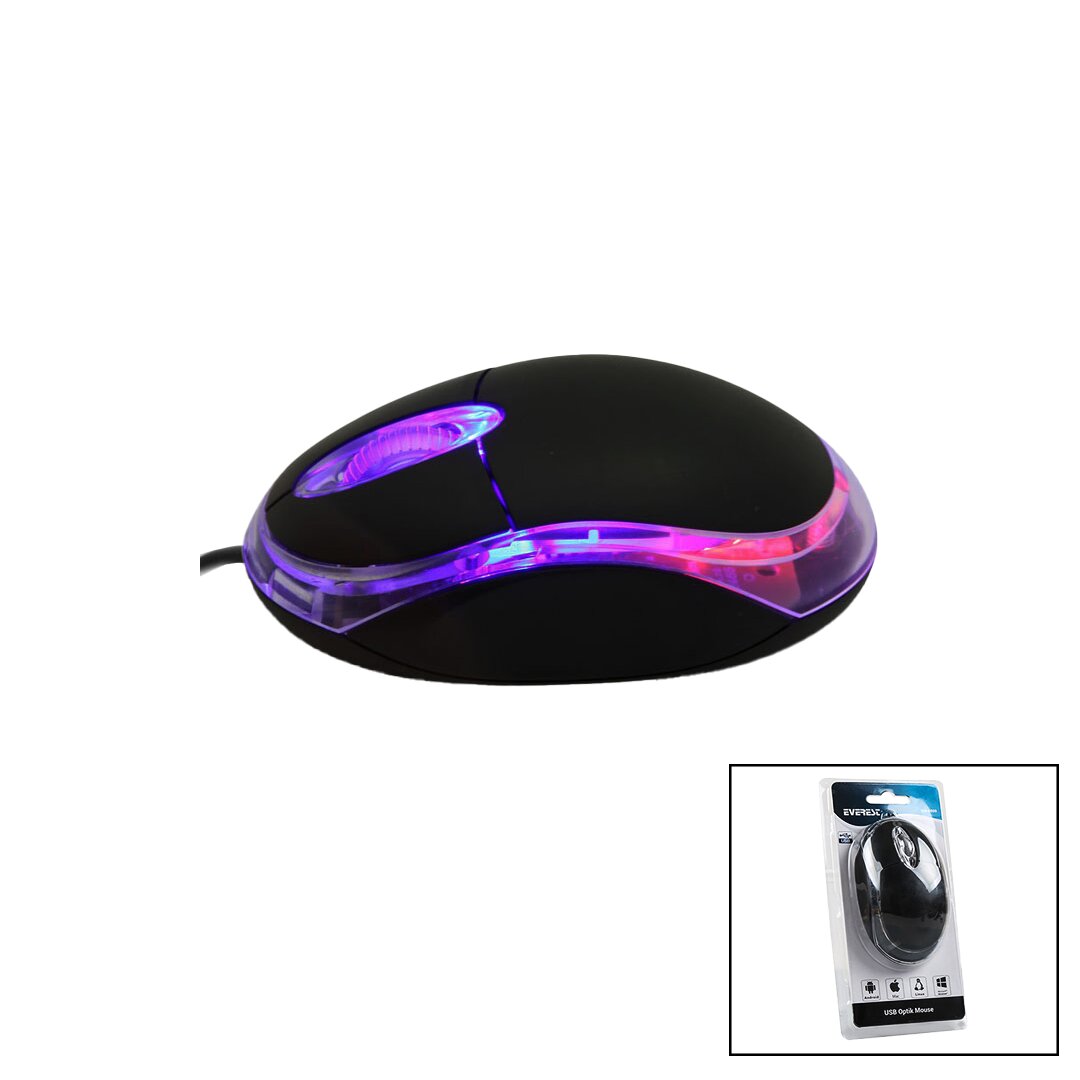 EVEREST KM-6809  KABLOLU USB - IŞIKLI  SİYAH OPTİK MOUSE  1200 DPI   VAKUMLU AMBALAJ  110CM KABLO (5271)