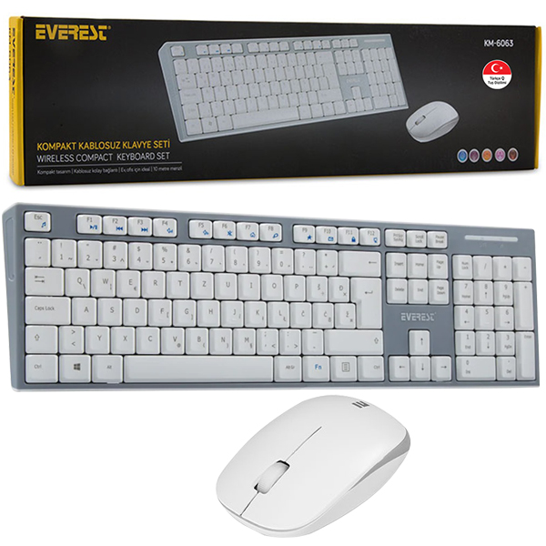 EVEREST KM-6063 BEYAZ/GRİ KABLOSUZ Q MULTIMEDYA KLAVYE+MOUSE SET (5271)