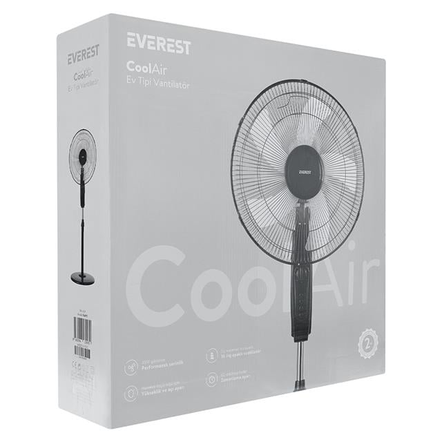 FAN11 Cool Air 16&apos;&apos; 45 Watt 5 Pervaneli 3 Kademe 1200RPM Zaman Ayarlı Vantilatör Siyah (5271)