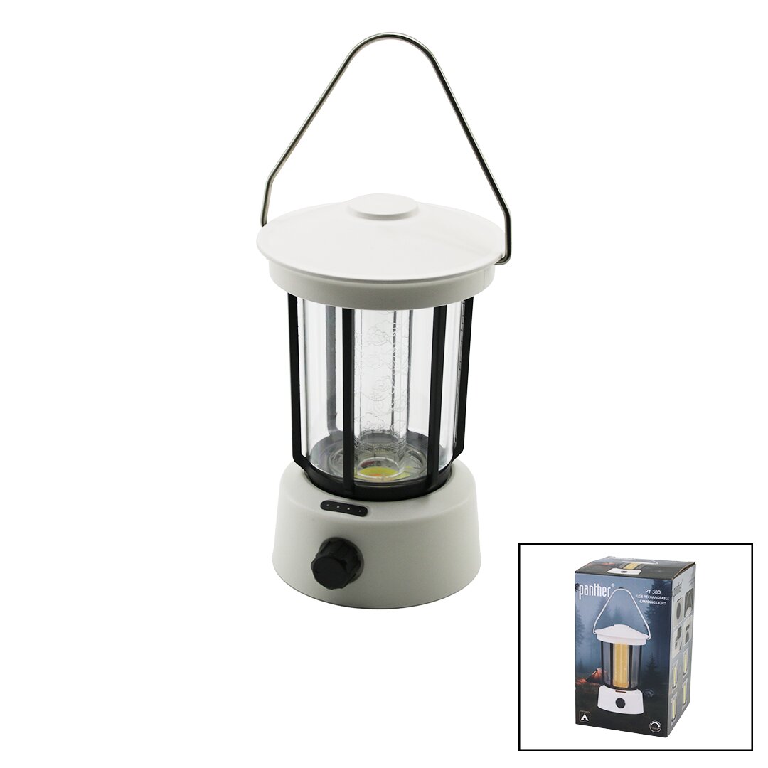 FANUS KAMP LAMBASI EL FENERİ USB ŞARJLI POWERBANK 5W COB LED 800LUMEN IŞIK AYARI GÜN IŞIK - BEYAZ PT-380 (5271)