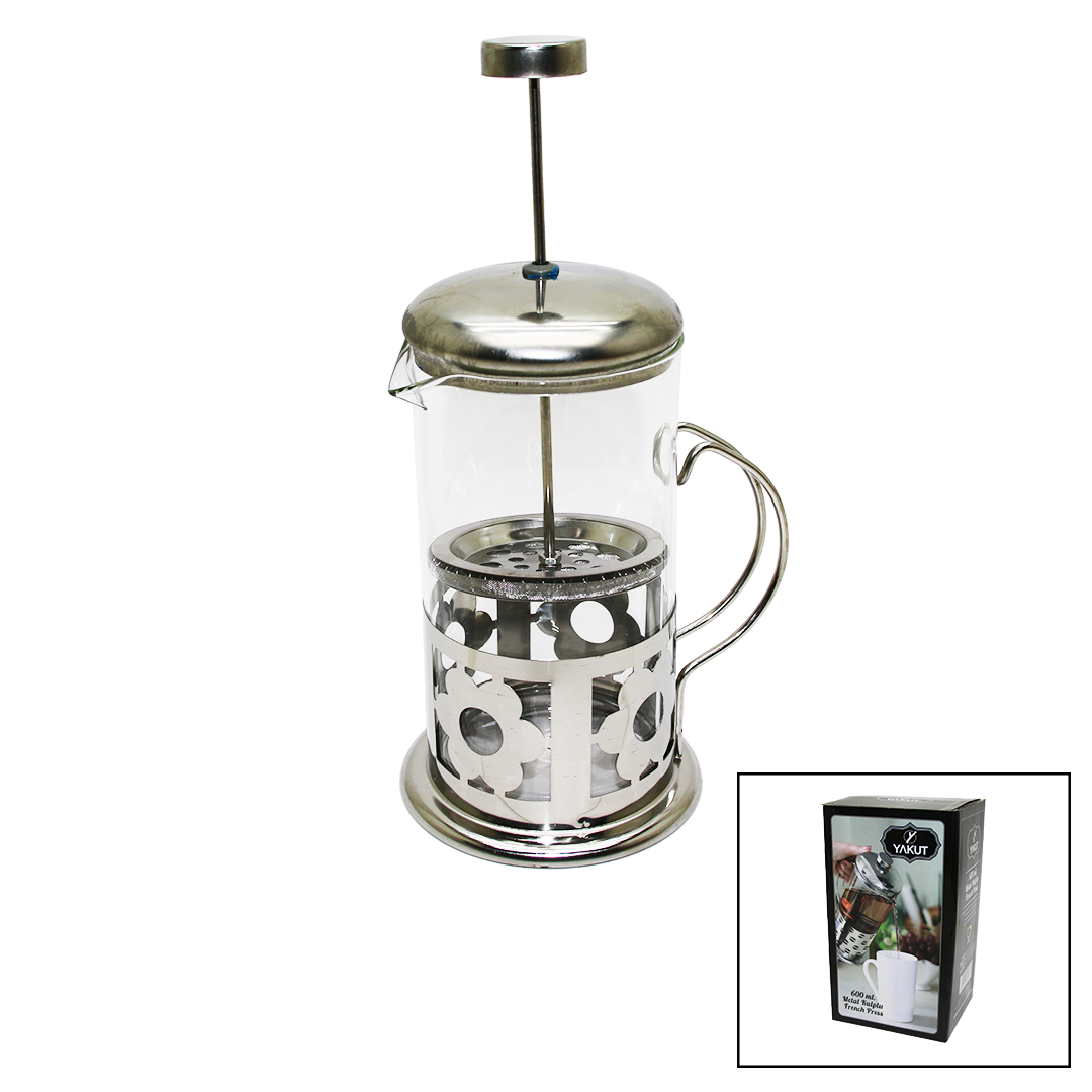 FRENCH PRESS 600ML CAM BİTKİ SÜZGEÇİ METAL KAFES - KAPAK (5271)
