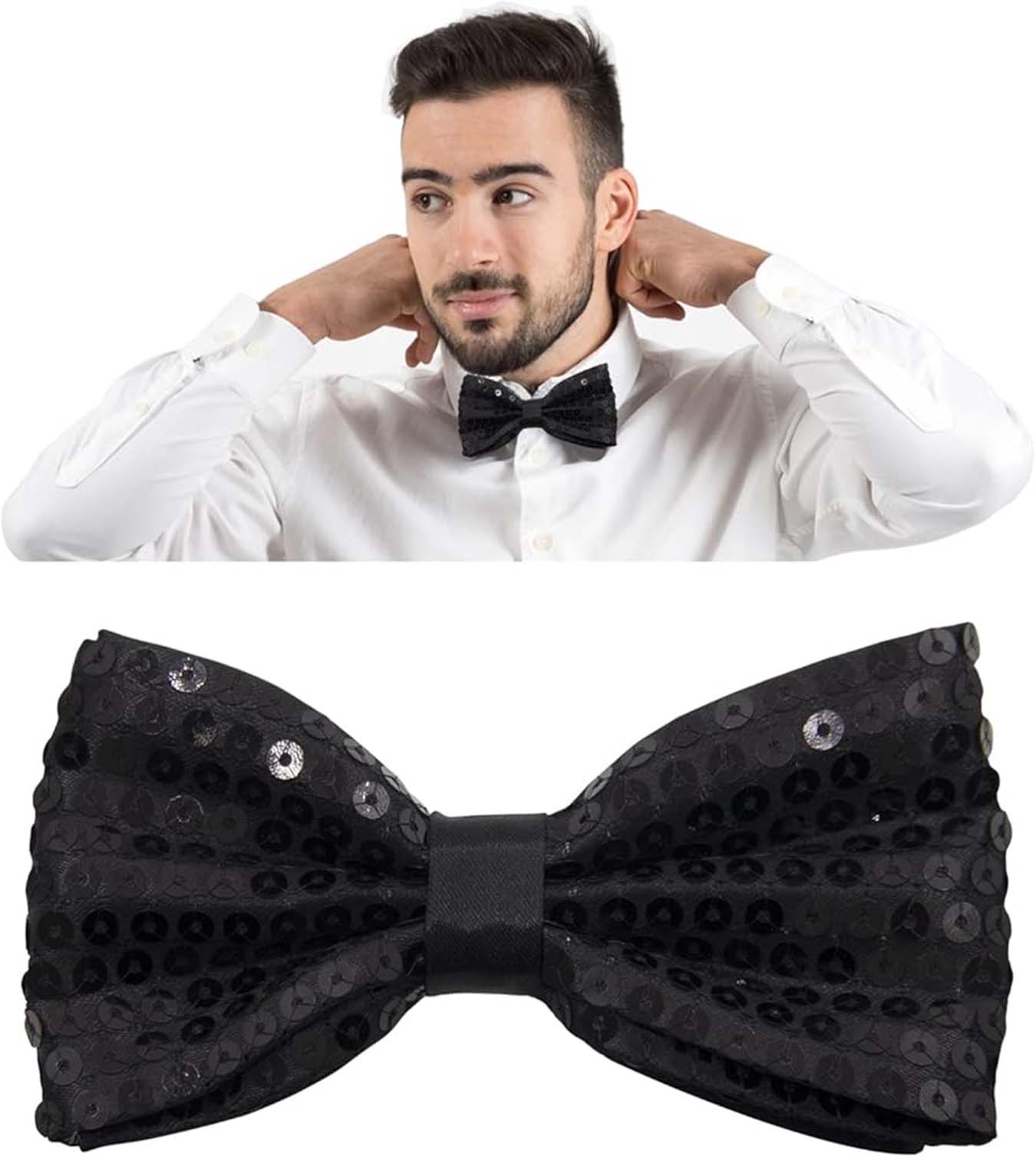 Gece Işıltısı Siyah Payetli Pullu Papyon 7x2 cm (5271)