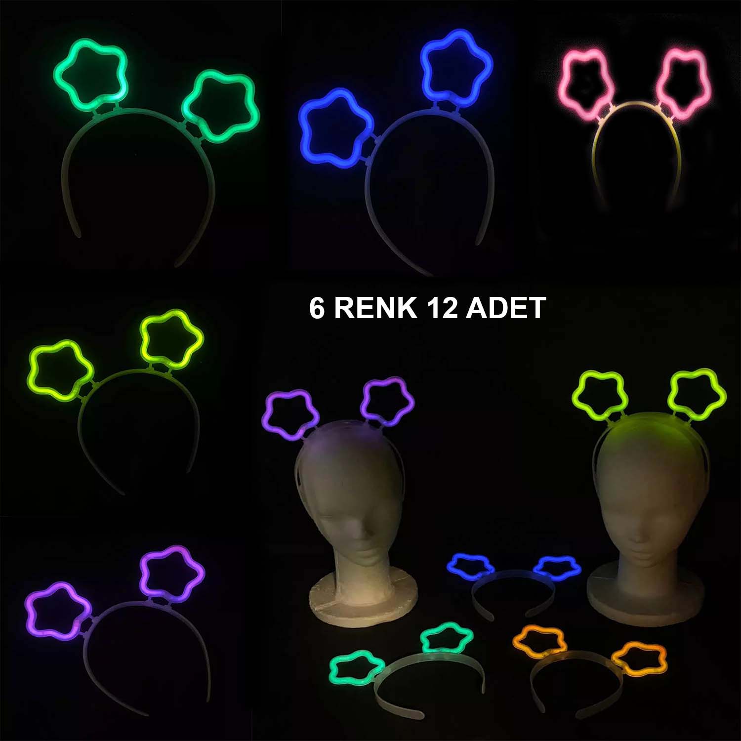 Glow Stick Karanlıkta Yanan Fosforlu Yıldız Taç 12 Adet (5271)