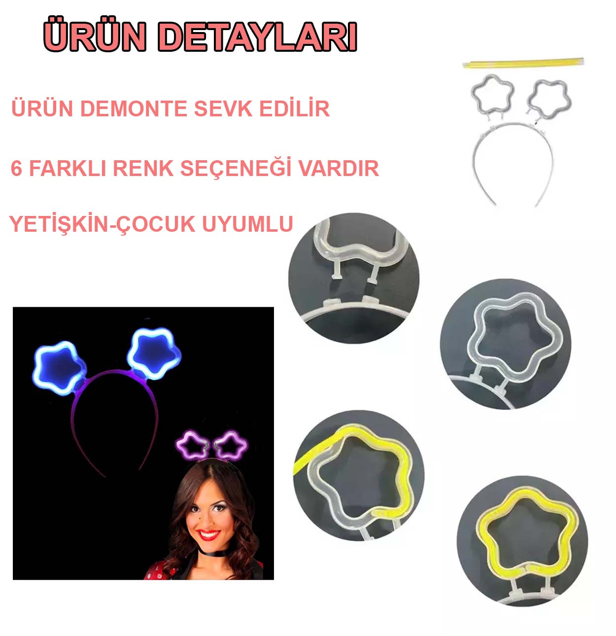 Glow Stick Karanlıkta Yanan Fosforlu Yıldız Taç 12 Adet (5271)