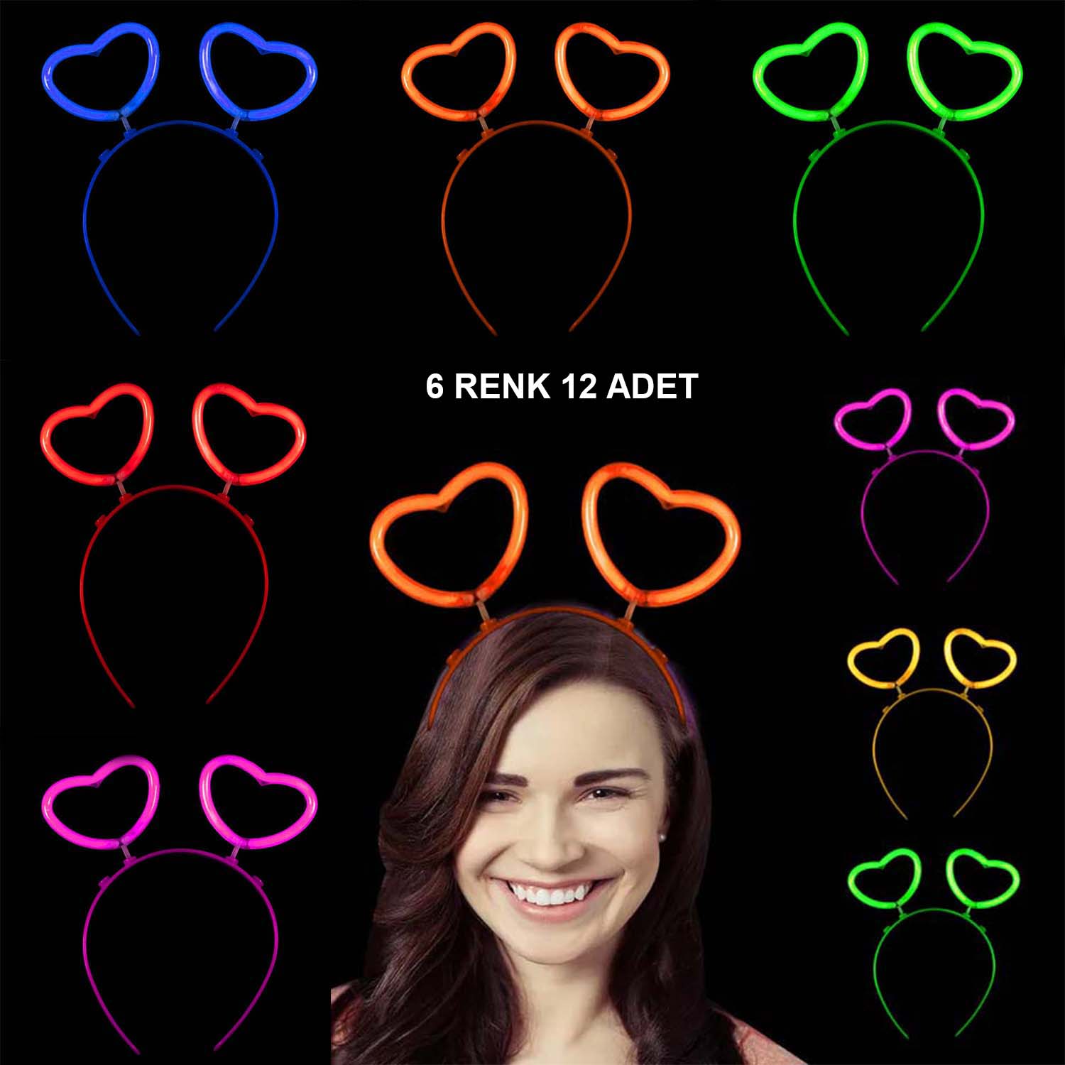 Glow Stick Karanlıkta Yanan Fosforlu Kalp Taç 12 Adet (5271)
