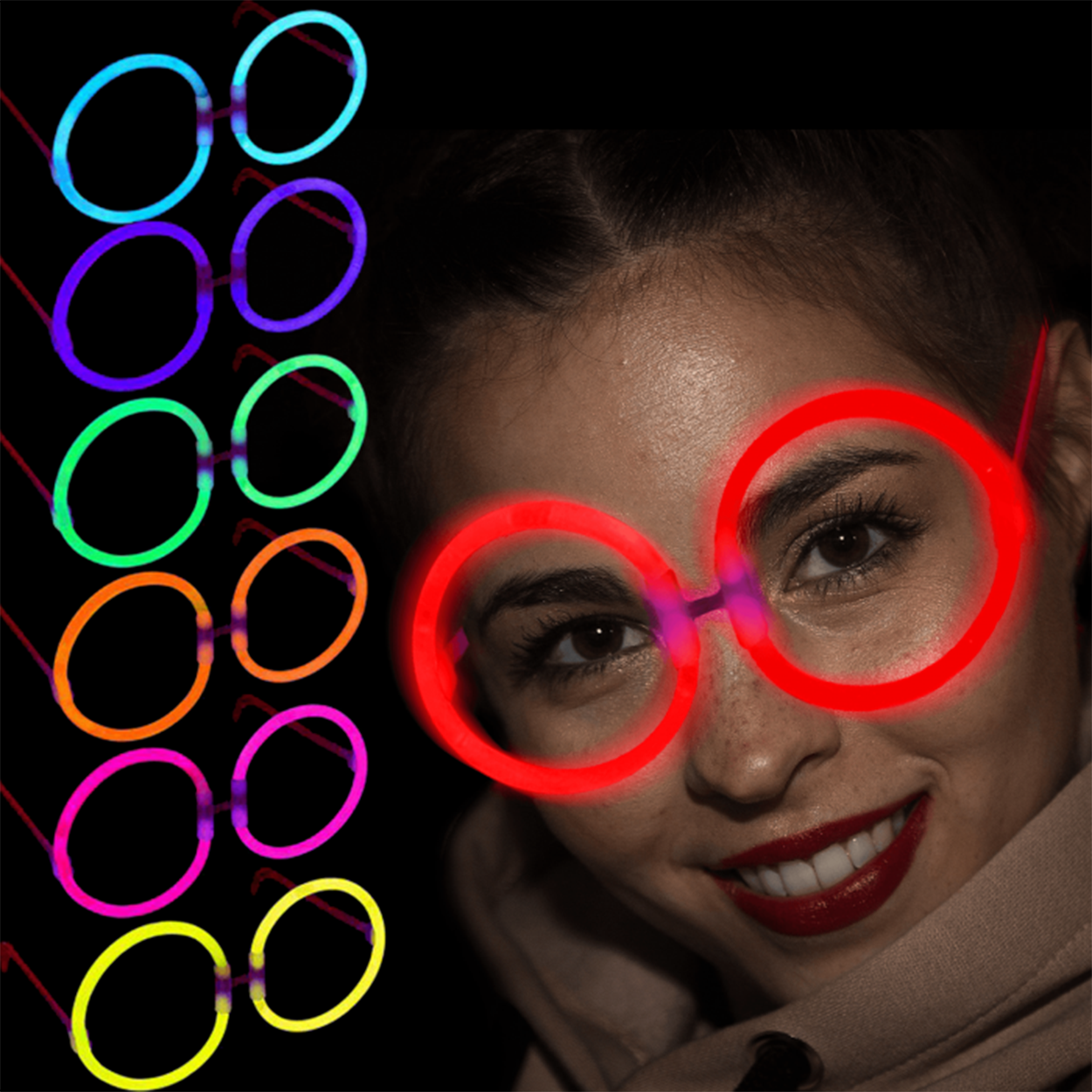 Glow Stick Parti Gözlüğü Glow Partisi Yuvarlak Şekilli Fosforlu Gözlük 6 Adet (5271)