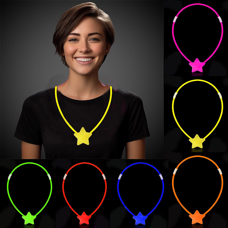 Glow Stick Yıldız Kolye - Glow Kolye - Glow Stick Partisi Yıldız Kolye 6 Adet (5271)