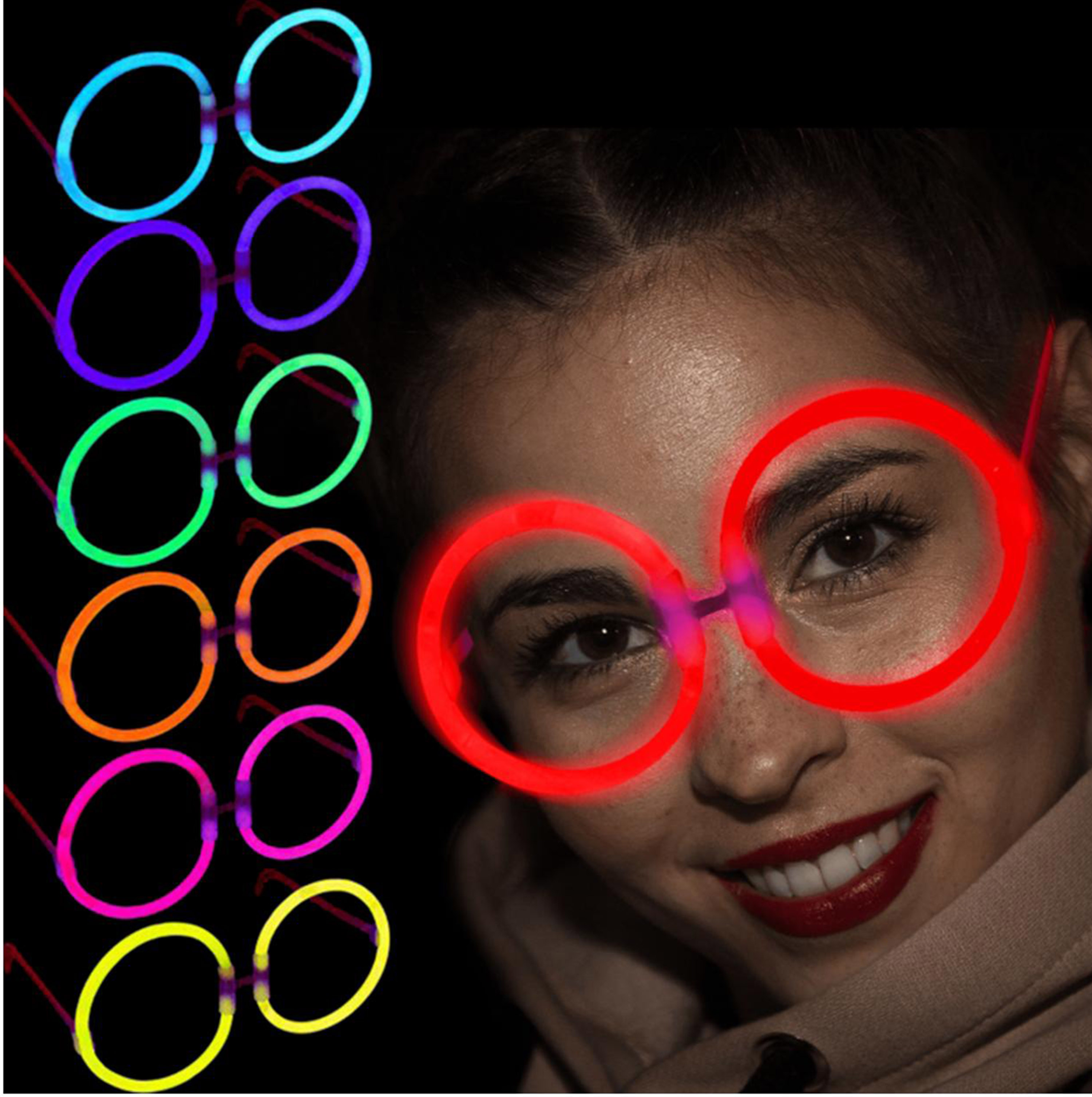 Glow Stick Yuvarlak Gözlük - Glow Partisi Gözlükleri - Glow Stick Gözlük 12 Adet (5271)
