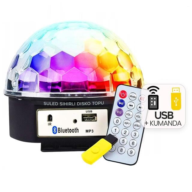 GM-0803B Sihirli Led Dönen Disko Topu Hoparlör Kablosuz USB/Mp3/Bluetooth Kumandalı 360 Derece (5271)