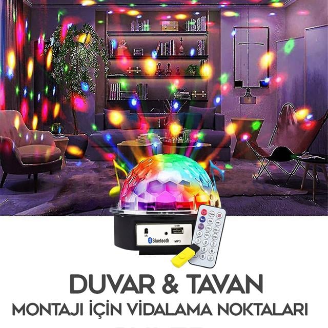 GM-0803B Sihirli Led Dönen Disko Topu Hoparlör Kablosuz USB/Mp3/Bluetooth Kumandalı 360 Derece (5271)