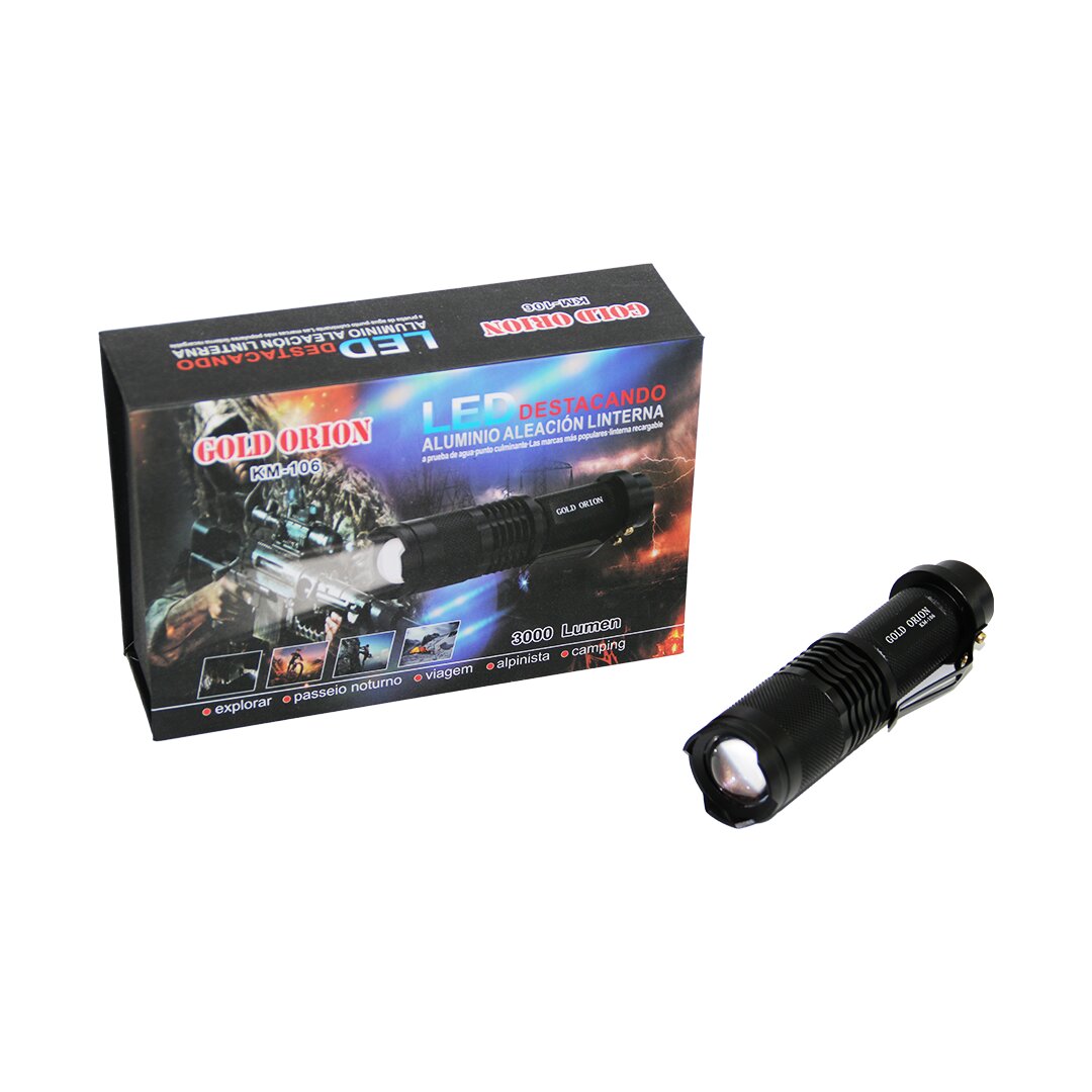 GOLD ORION KM-106 ZOOMLU EL FENERİ FİŞLİ PİL ŞARJ CİHAZLI SİYAH METAL KASA 12.5CM 3000 LUMEN (5271)