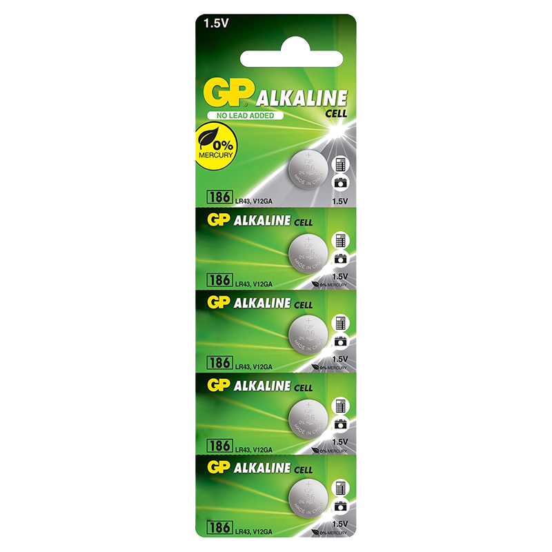 GP 186 LR43 ALKALİN 1.5V DÜĞME PİL ( (186F-2C5) 5Lİ PAKET (5271)