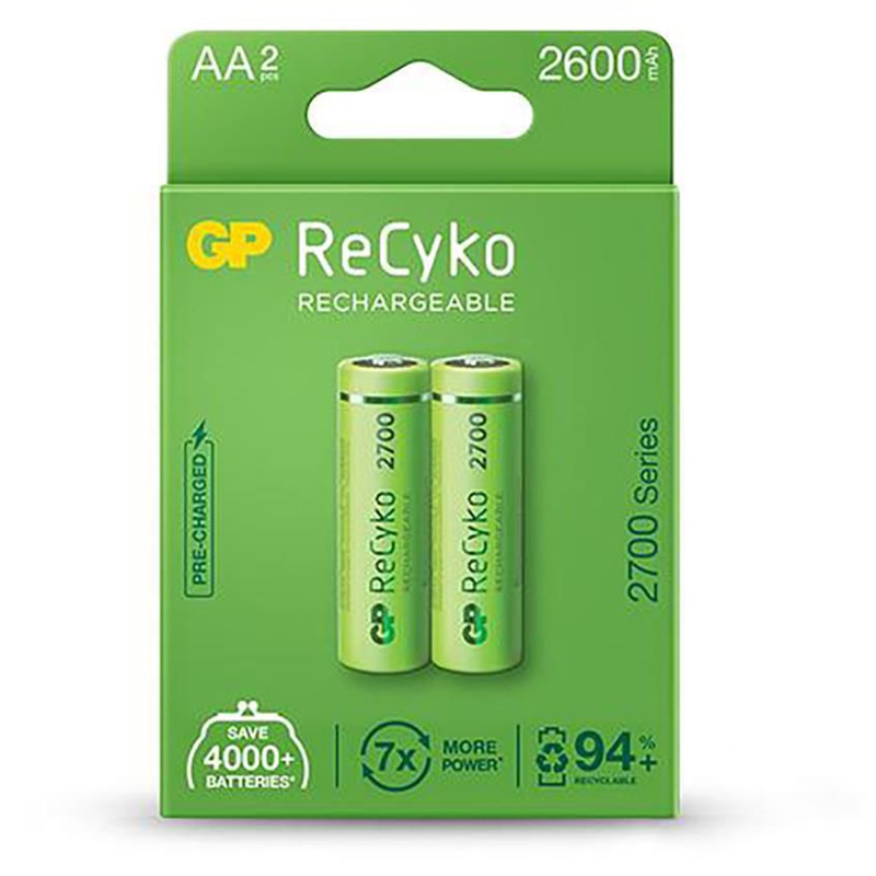 GP 2600 R6 AA KALEM ŞARJLI PİL 2Lİ BLS PAKET RECYKO YEŞİL (5271)