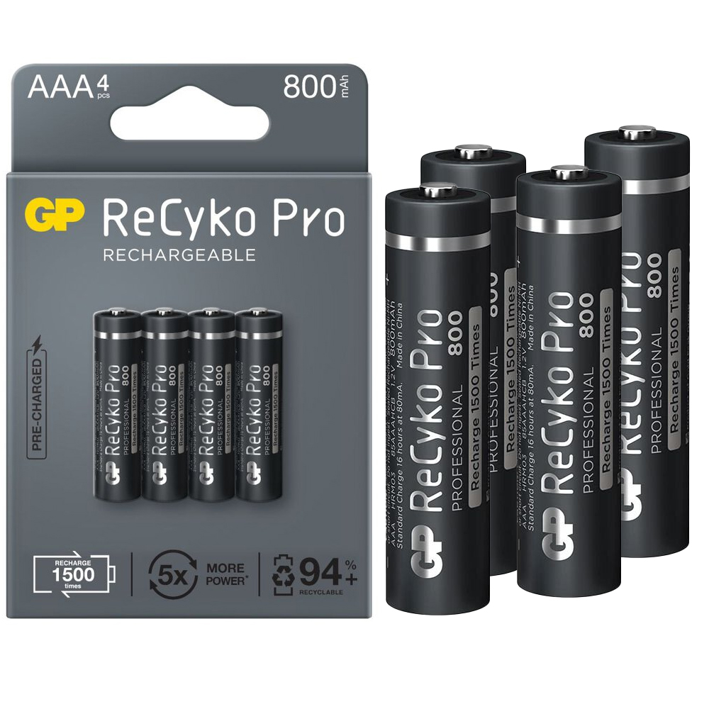 GP RECYKO PRO İNCE AAA 800 MAH ŞARJLI 4LÜ PİL GP85AAAHCB-2EB4 (GPRHCH83B205) (5271)