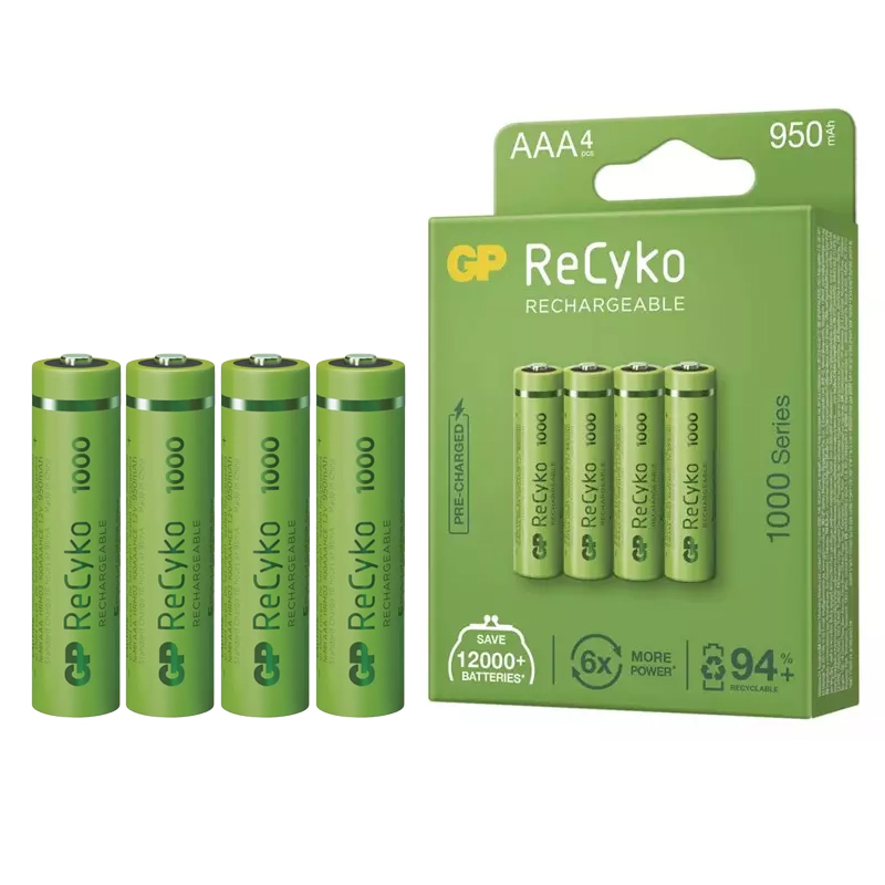 GP RECYKO 950 MAH AAA İNCE 4LÜ ŞARJLI KALEM PİL GP100AAAHCE-2EB4 (GPRHC103E001) (5271)