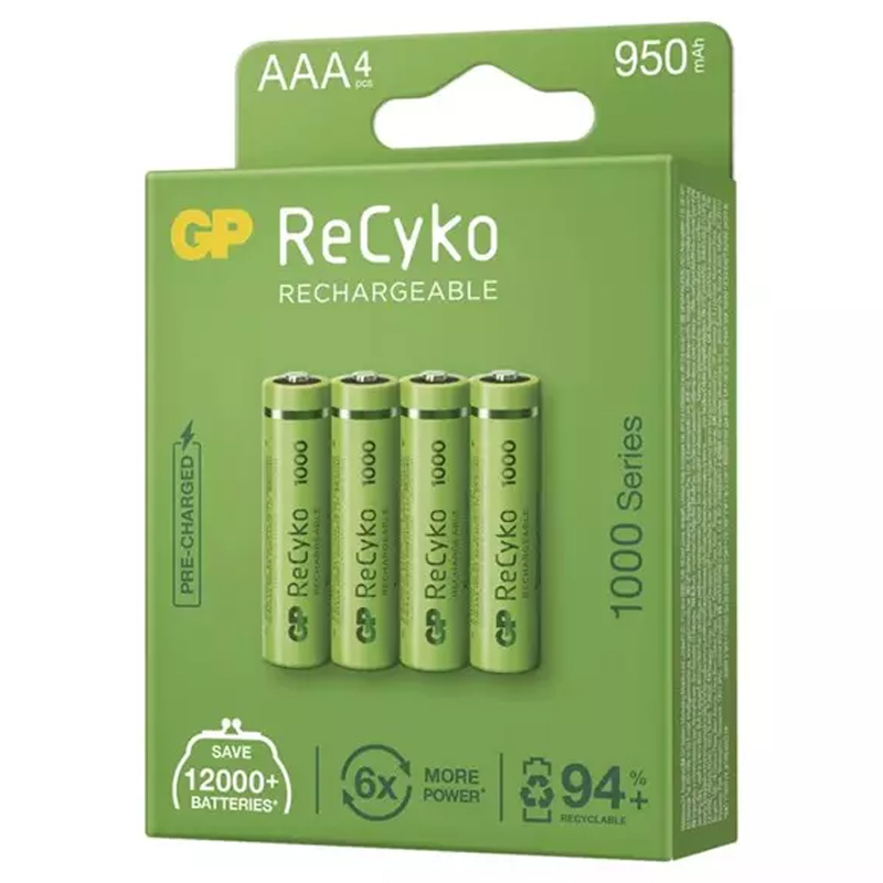 GP RECYKO 950 MAH AAA İNCE 4LÜ ŞARJLI KALEM PİL GP100AAAHCE-2EB4 (GPRHC103E001) (5271) GP RECYKO 950 MAH AAA İNCE 4LÜ ŞARJLI KALEM PİL GP100AAAHCE-2EB4 (GPRHC103E001) (5271)