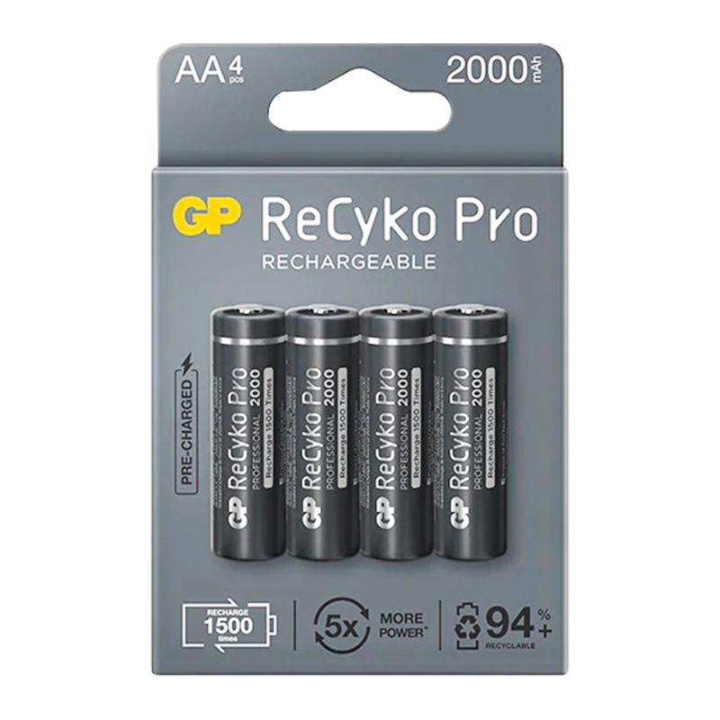 GP RECYKO PRO AA 2000 MAH ŞARJLI 4LÜ PİL GP210AAHCB-2EB4 (GPRHC212B309) (5271)