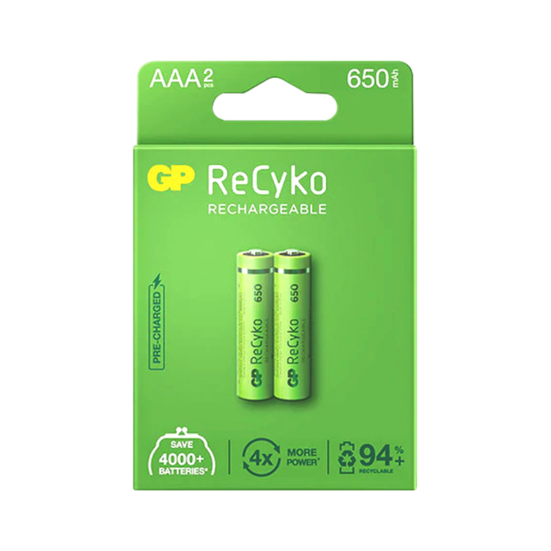 GP RECYKO 650 MAH R03 AAA ŞARJLI 2Lİ İNCE KALEM PİL GP65AAAHCE-2EB2 (GPRHCH63E000) (5271)
