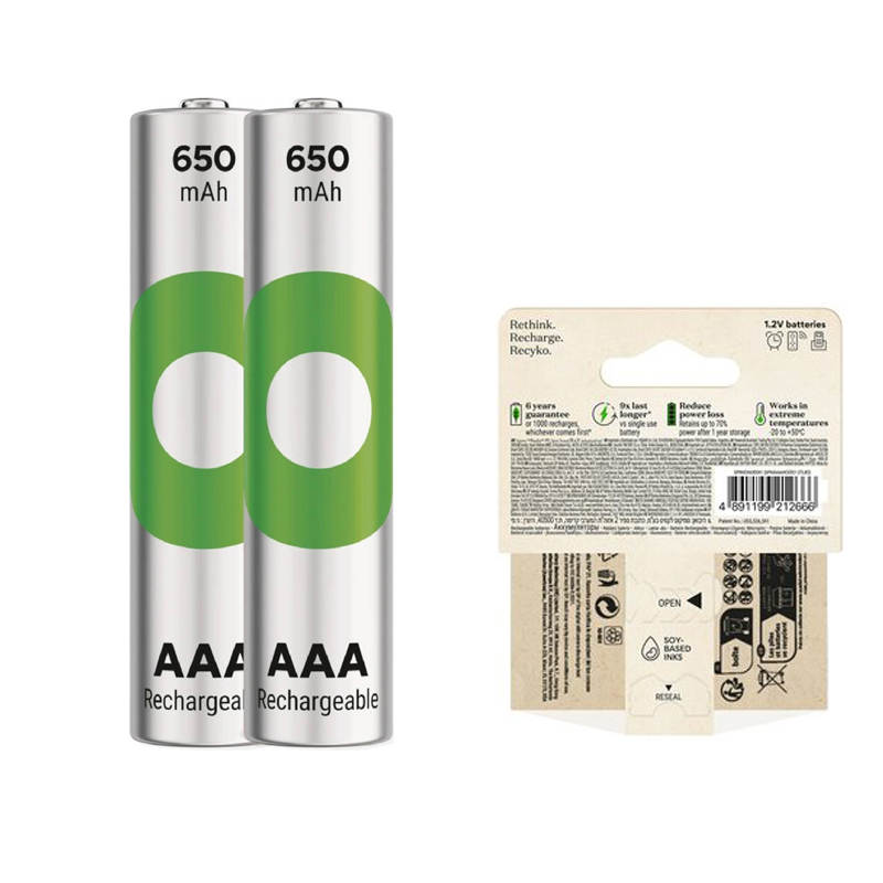 GP RECYKO 650 MAH R03 AAA ŞARJLI 2Lİ İNCE KALEM PİL GP65AAAHCE-2EB2 (GPRHCH63E000) (5271) GP RECYKO 650 MAH R03 AAA ŞARJLI 2Lİ İNCE KALEM PİL GP65AAAHCE-2EB2 (GPRHCH63E000) (5271)