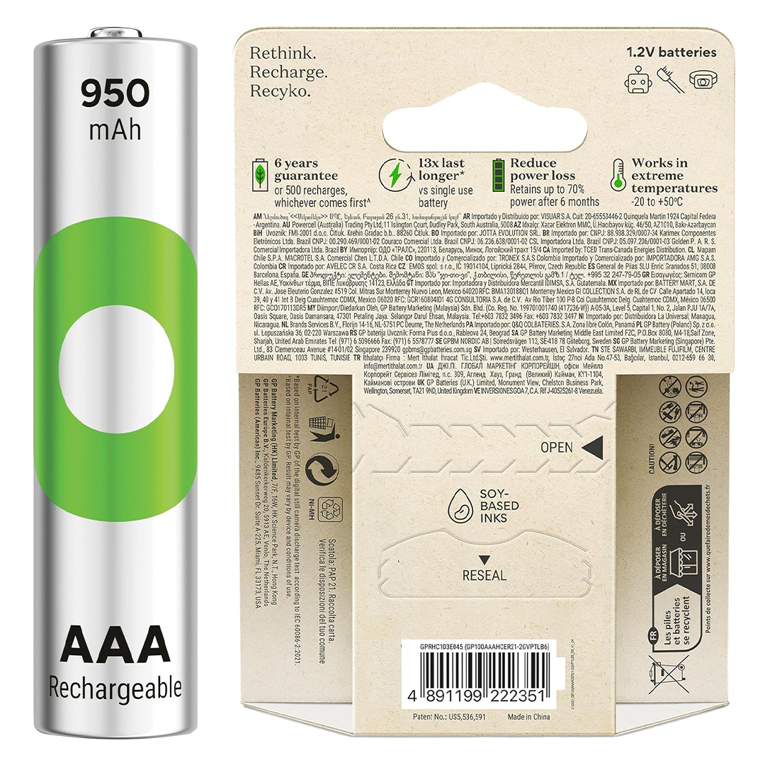 GP RECYKO 950 MAH AAA İNCE 4+2 6LI ŞARJLI PİL PAKET FİYATI (5271)