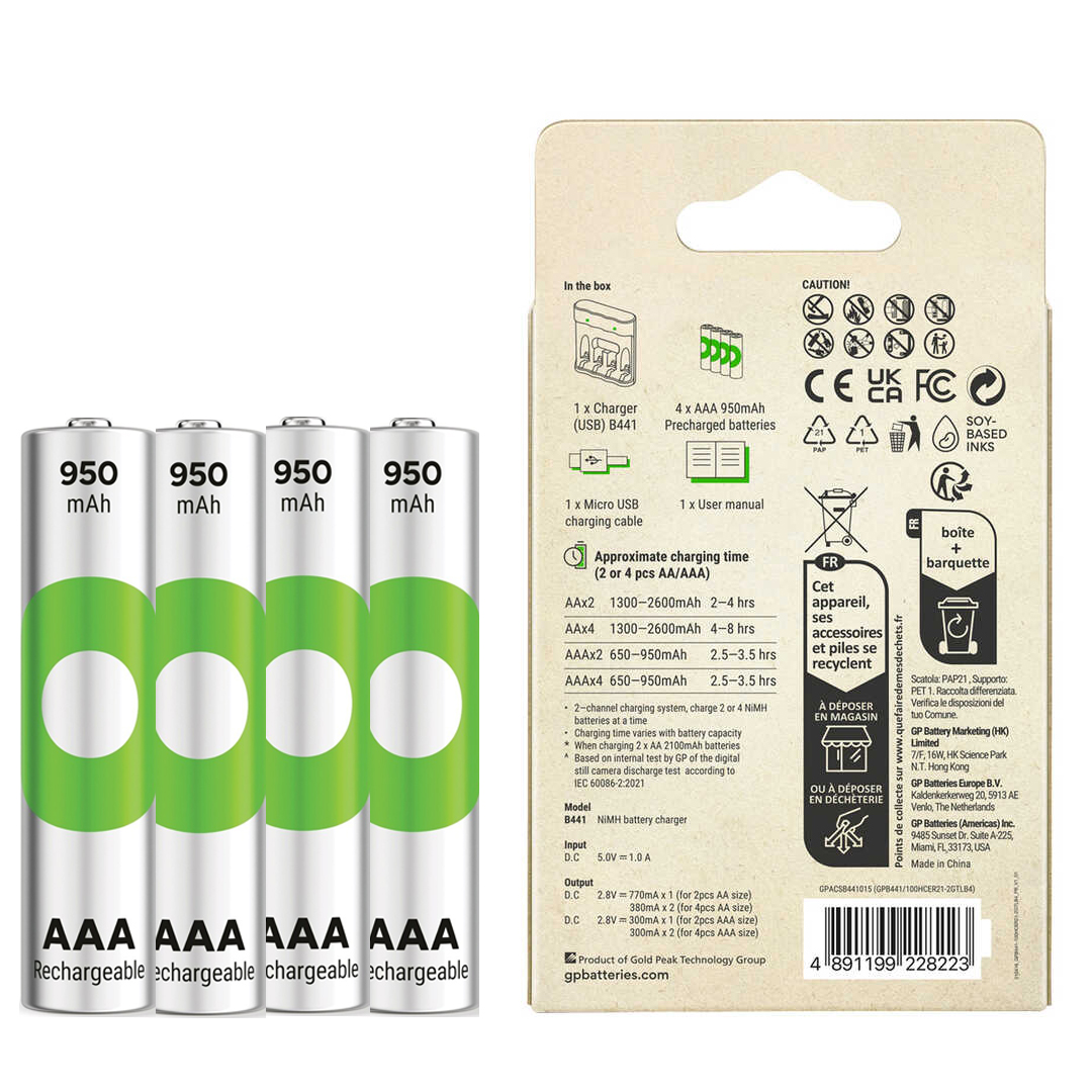 GP RECYKO B441 4 X 950 MAH R03 AAA PİLLİ ŞARJ CİHAZI (GP-B441/100HCER21-2GTLB4) (5271) GP RECYKO B441 4 X 950 MAH R03 AAA PİLLİ ŞARJ CİHAZI (GP-B441/100HCER21-2GTLB4) (5271)