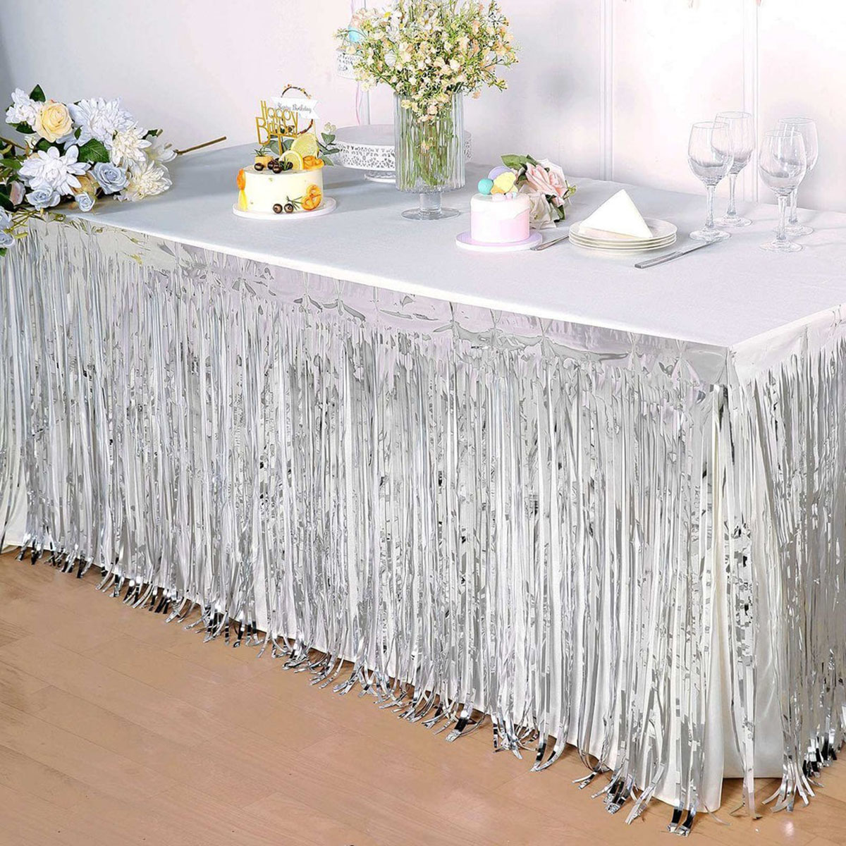 Gümüş Metalize Masa Eteği 275x75 cm – Kendinden Yapışkanlı (5271)