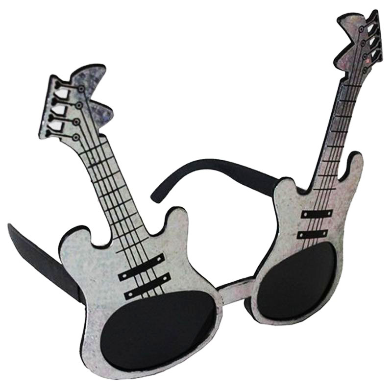 Gümüş Renk Rockn Roll Gitar Şekilli Parti Gözlüğü 15x15 cm (5271)