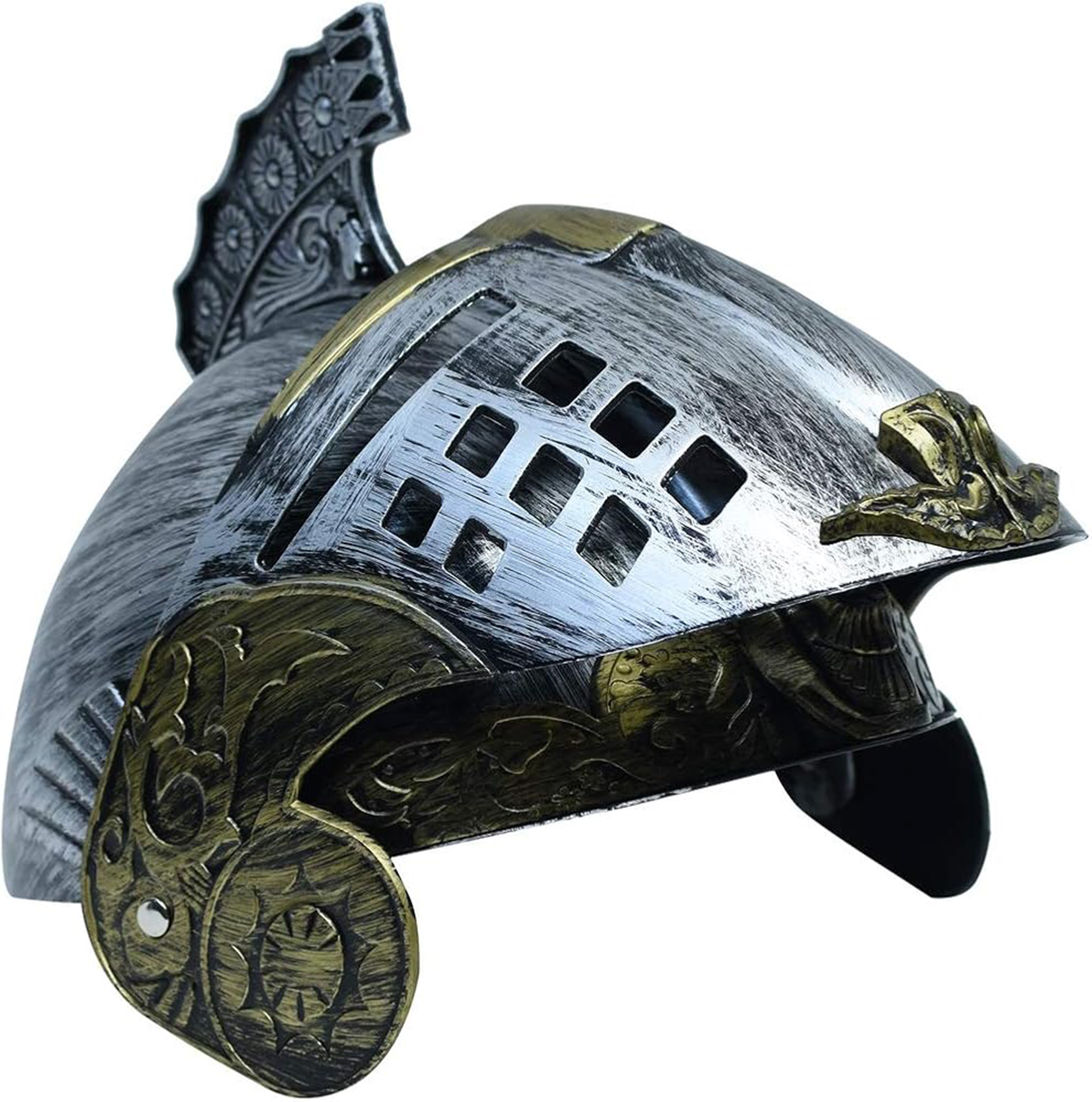 Gümüş Üzeri Altın Renk Oynar Başlıklı Romalı Bizans Kaskı Miğferi 25x20 cm (5271) Gümüş Üzeri Altın Renk Oynar Başlıklı Romalı Bizans Kaskı Miğferi 25x20 cm (5271)