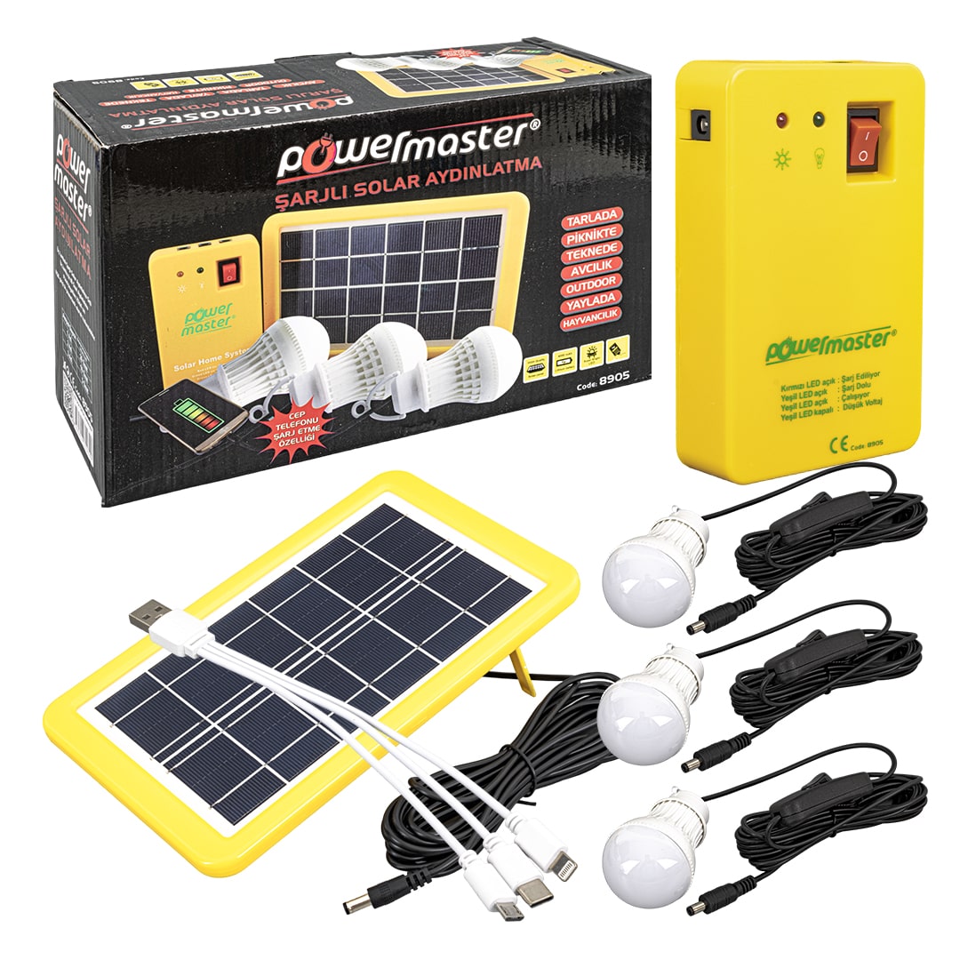GÜNEŞ PANELLİ 3 LAMBALI POWERBANK ÖZELLİKLİ ÇOK AMAÇLI ŞARJLI SOLAR AYDINLATMA (5271)