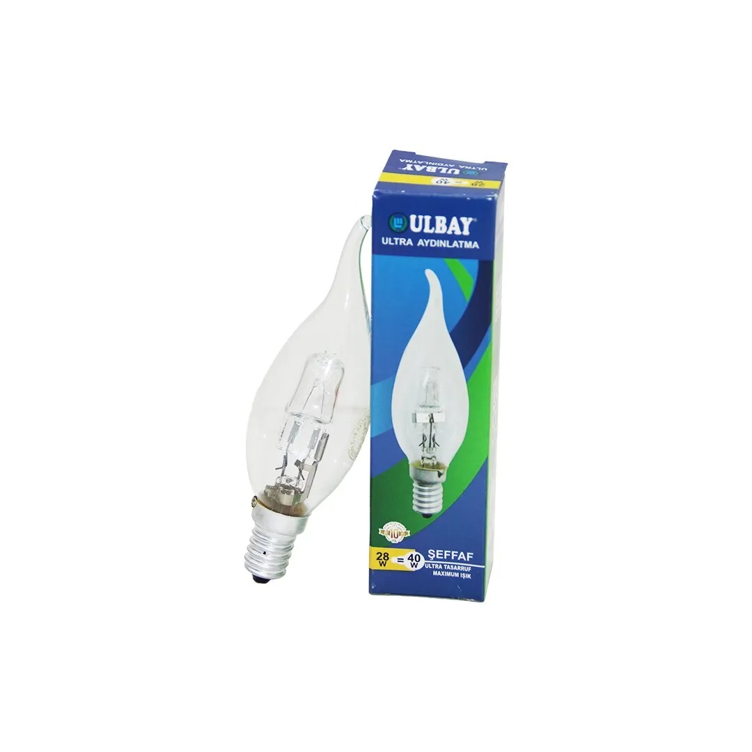 HALOJEN 28W - E14 SARI RENK KIVRIK ŞEFFAF MUM AMPUL (5271)