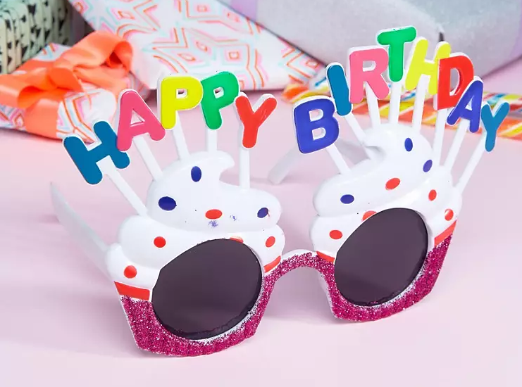 Happy Birthday Yazılı Beyaz Fuşya Renk Parti Gözlüğü 12x7 cm (5271)