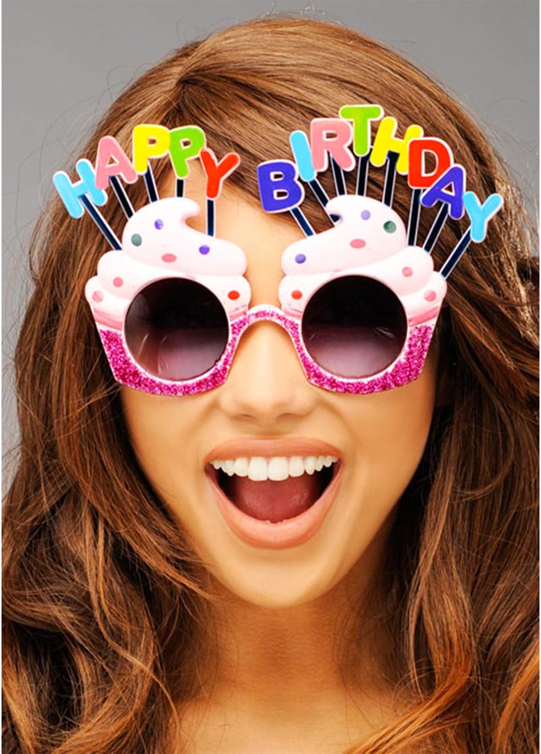 Happy Birthday Yazılı Pembe Fuşya Renk Parti Gözlüğü 12x7 cm (5271)