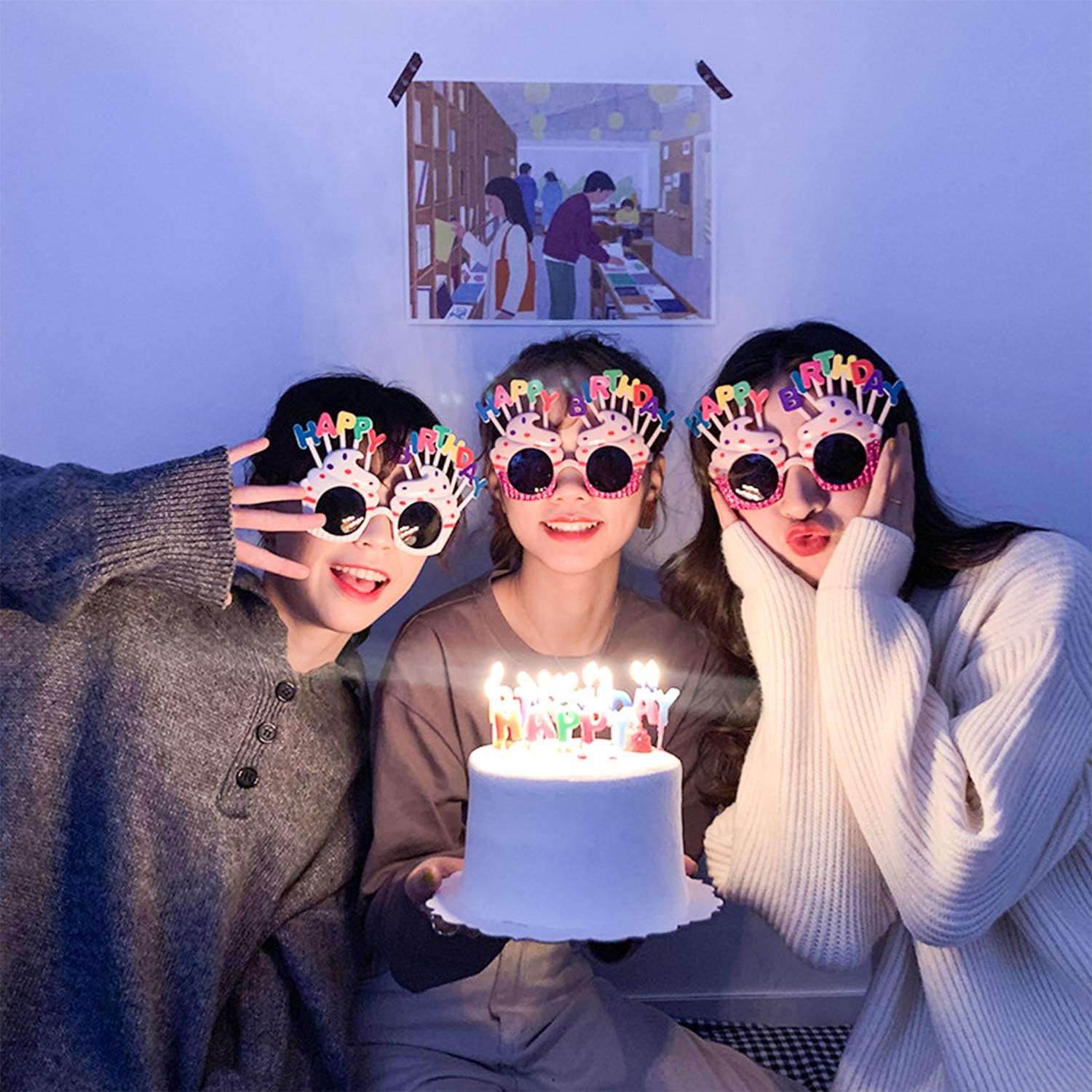 Happy Birthday Yazılı Pembe Fuşya Renk Parti Gözlüğü 12x7 cm (5271)